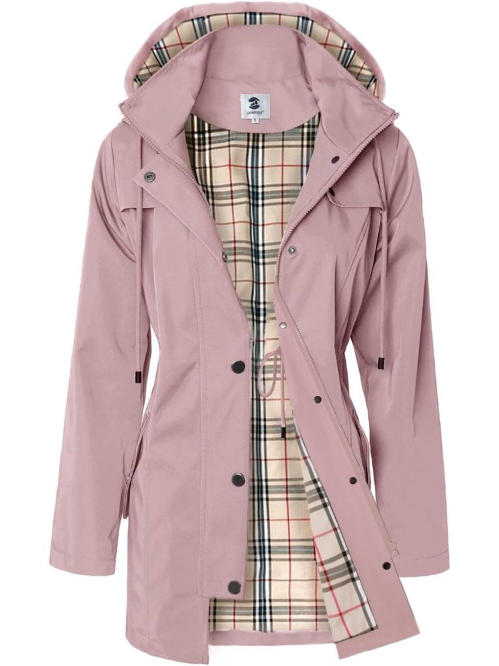 〽️Women's Pink Hooded Raincoat Long Outdoor Windbreaker Travel Jacket
